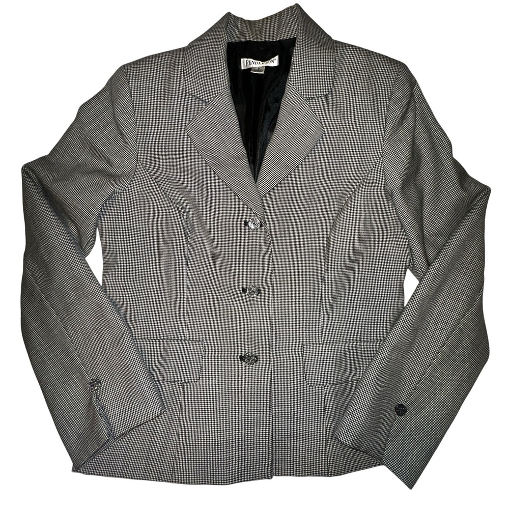 Pendleton Plaid 100%‎ Virgin Wool Black White Checked Blazer, Women's  8